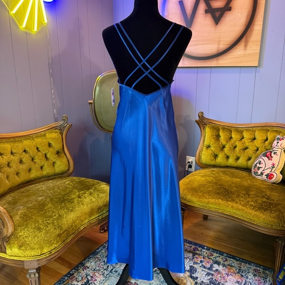 NWT Vintage 90s Cobalt Blue Lingerie Slip Dress Size 10 - Picture 5 of 11